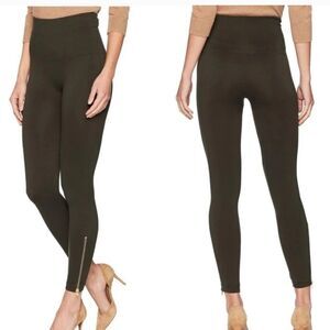 Spanx Seamless Leggings Olive Green With Gold Ankle Zippers